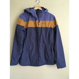 Marmot Roam Hooded Rain Jacket Blue Yellow Colorblock Lightweight Shell Large